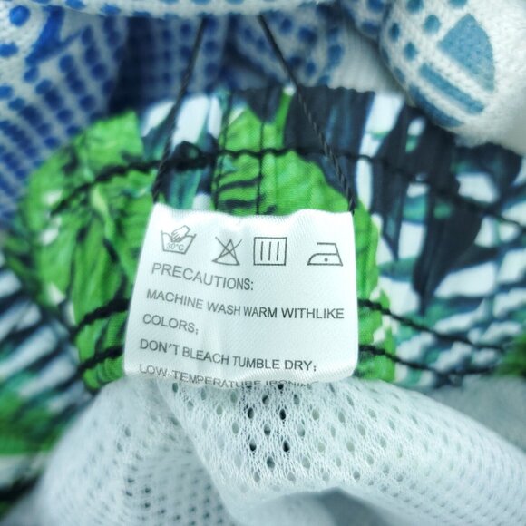 Biwisy Swim Shorts Mens Medium Green Trunks Palm Trees Mesh Lined All Over Print - Picture 5 of 11
